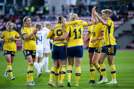 Kosovare Asllani and Stina Blackstenius of Sweden celebrate