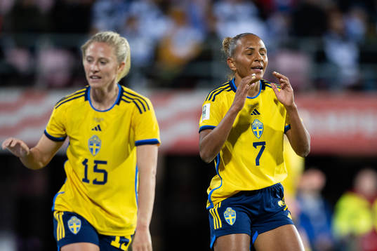 Rebecka Blomqvist and Madelen Janogy of Sweden look dejected