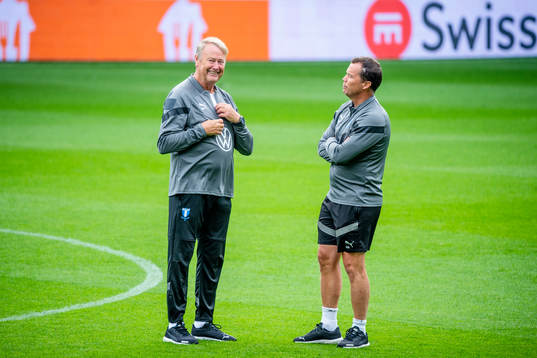 Head coach Åge Hareide and Daniel Andersson, head of sports