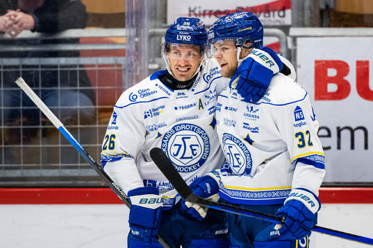 Leksands Patrik Norén och Jesper Kardergård jublar