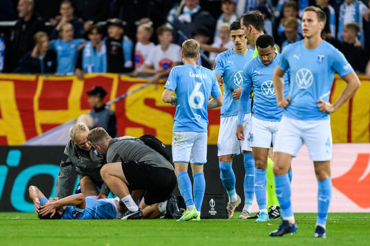 Erdal Rakip of Malmö FF in pain
