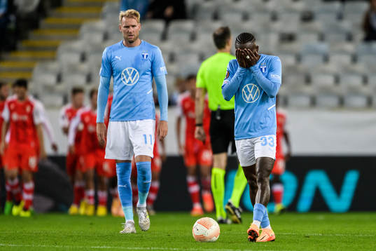 Mohamed Buya Turay of Malmö FF looks dejected