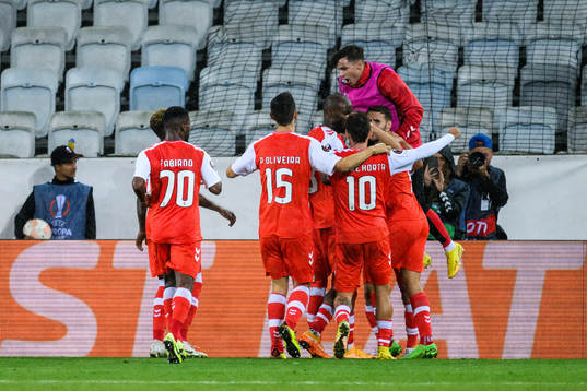 Players of Braga celebrate