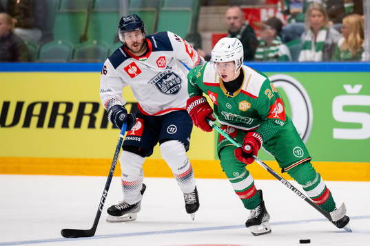 Marco Kasper of Rögle and Janos Hari of Fehervar