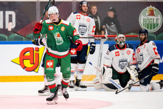 Adam Engström of Rögle celebrates his 5-1 goal