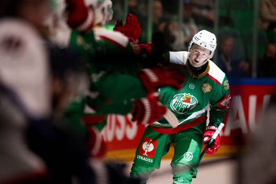 Adam Engström of Rögle celebrates his 5-1 goal