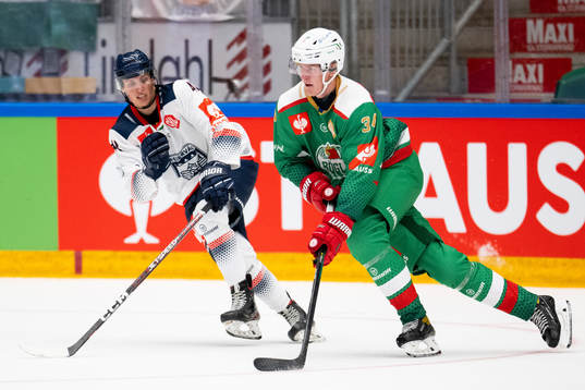 Dominik Dobmayer of Fehervar and Adam Edström of Rögle