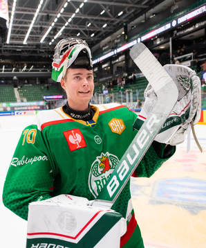 Goalkeeper Calle Clang of Rögle celebrates