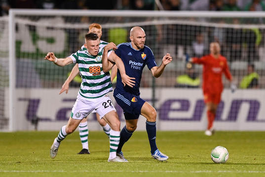 Andrew Lyons of Shamrock Rovers and Marcus Danielson of