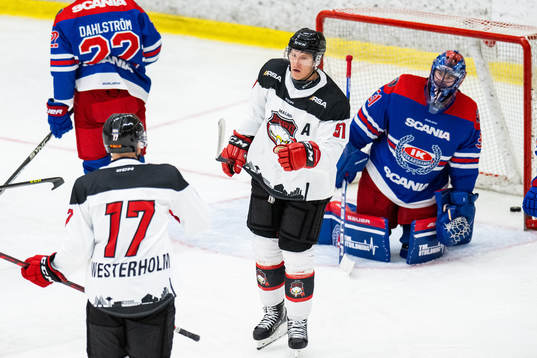 Malmö Redhawks Pathrik Westerholm jublar med Emil