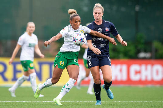 Hammarbys Madelen Janogy och FC Rosengårds Rebecca Knaak