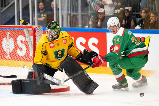 Adam Edström of Rögle against goalkeeper John Murray
