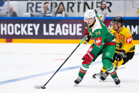 Marco Kasper of Rögle and Christian Blomqvist of Katowice