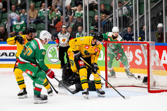 Oskar Stål Lyrenäs of Rögle scores the 2-0 goal past