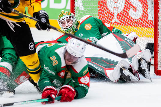 Goalkeeper Christoffer Rifalk and Kim Rosdahl of Rögle