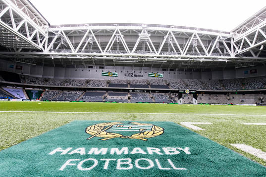 Matta med Hammarbys logo på konstgräset