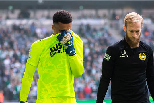 Hammarbys målvakt Oliver Dovin deppar