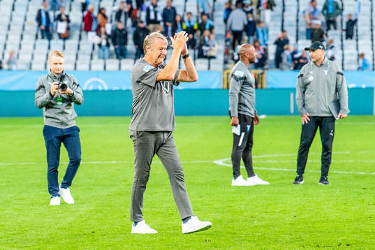 Malmö FFs tränare Åge Hareide jublar