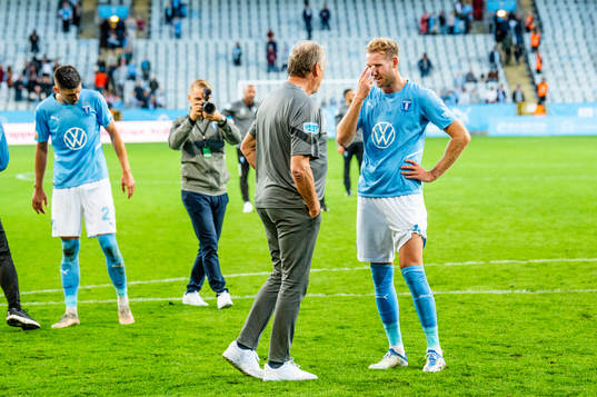 Malmö FFs tränare Åge Hareide och Ola Toivonen