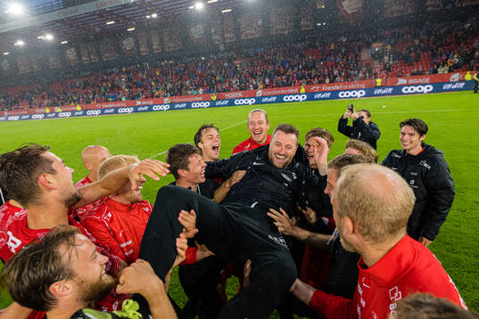 Eirik Horneland, head coach of Brann, celebrates