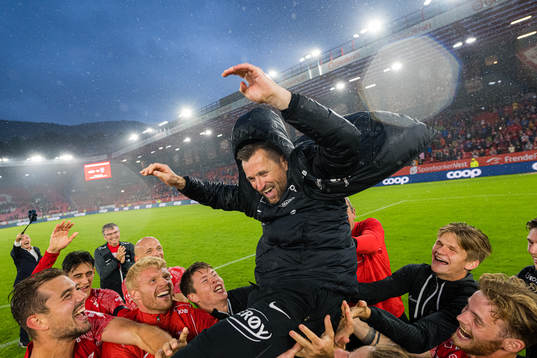 Eirik Horneland, head coach of Brann, celebrates
