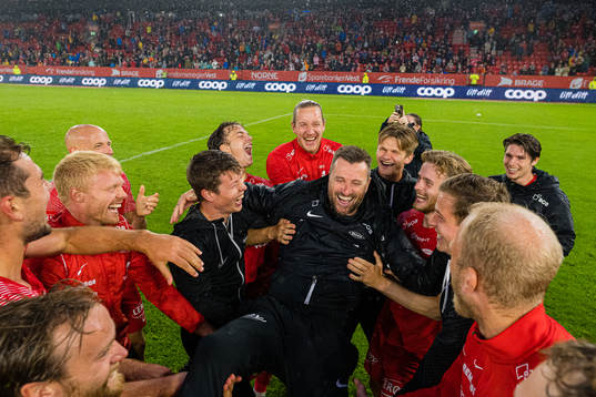 Eirik Horneland, head coach of Brann, celebrates