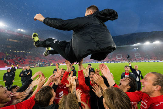 Eirik Horneland, head coach of Brann, celebrates