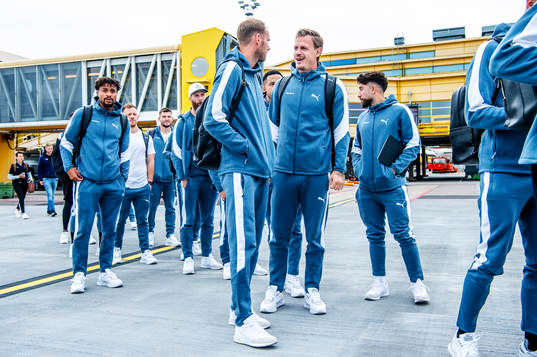 Ola Toivonen and goalkeeper Johan Dahlin of Malmö FF