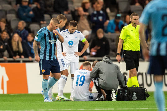 Eirik Haugan of Molde in pain