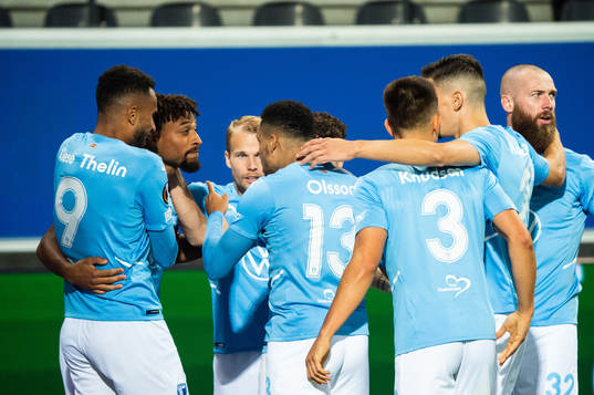 Joseph Ceesay of Malmö FF celebrate with team mates