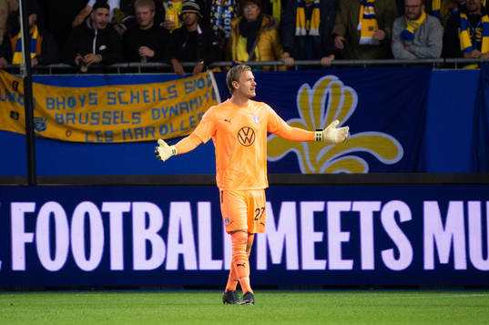 Goalkeeper Johan Dahlin of Malmö FF reacts