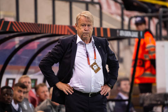 Head coach Åge Hareide of Malmö FF looks dejected
