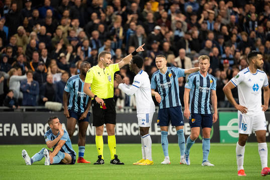David Fofana of Molde is shown a red card