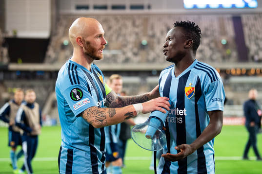 Magnus Eriksson and Amadou Doumbouya celebrate