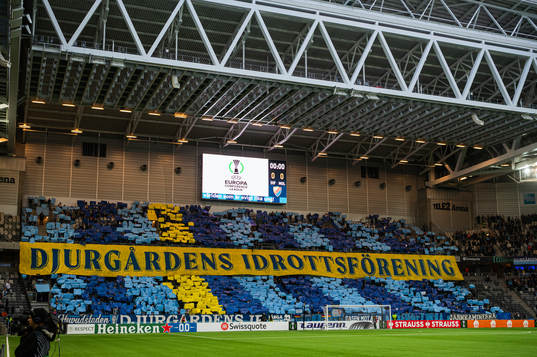 Supporters of Djurgården prior to the start of the UEFA