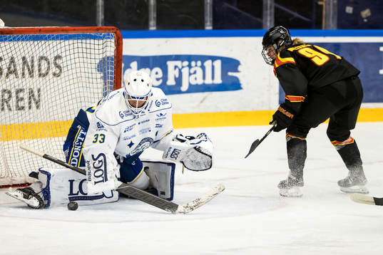 Leksands målvakt Amanda Johansson och Brynäs Anna Meixner