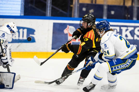 Leksands målvakt Amanda Johansson och Brynäs Felizia