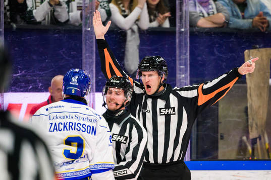 Leksands Patrik Zackrisson och Domare Johan Nordlöf