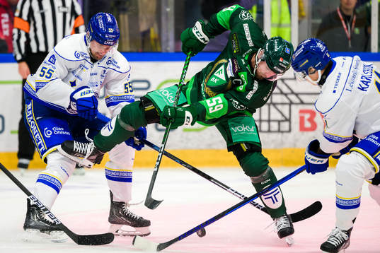 Leksands Jonas Ahnelöv och Färjestads Linus Johansson