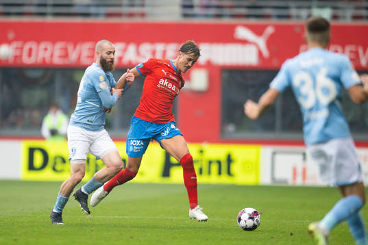Helsingborgs Thomas Rogne och Malmö FFs Jo Inge Berget