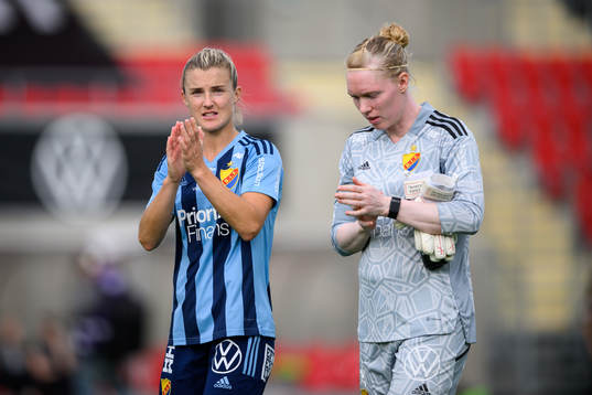 Djurgårdens Emelie Asplund Lövgren och målvakt Hedvig