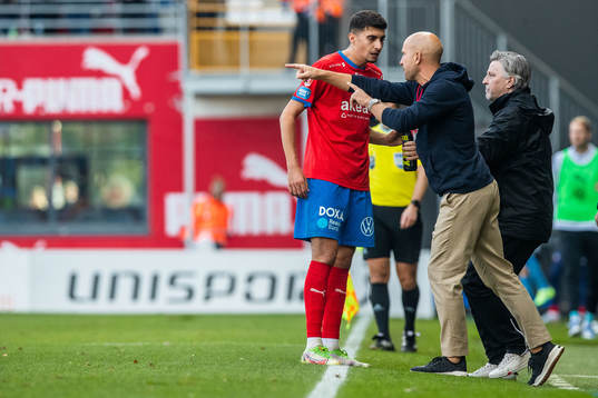 Helsingborgs Amar Muhsin och tränare Mattias Lindström
