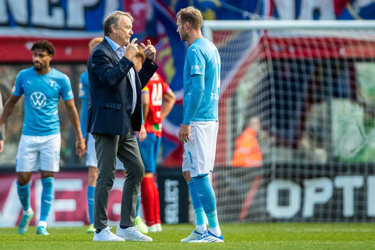 Malmö FFs tränare Åge Hareide och Ola Toivonen
