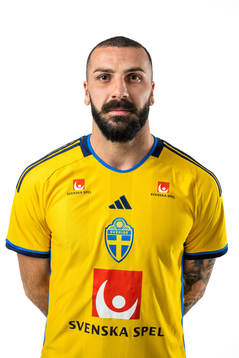 Mikael Ishak of the Swedish national football team poses