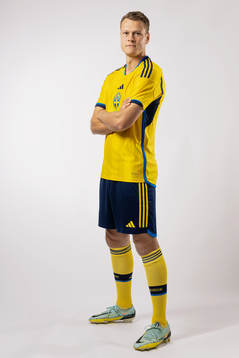 Viktor Claesson of the Swedish national football team poses
