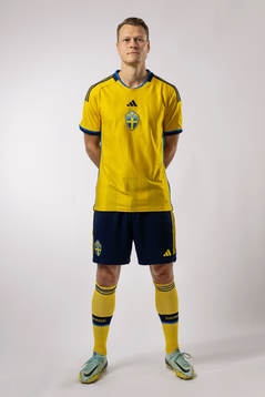 Viktor Claesson of the Swedish national football team poses