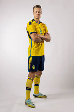 Viktor Claesson of the Swedish national football team poses