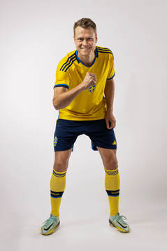 Viktor Claesson of the Swedish national football team poses