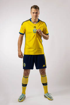 Viktor Claesson of the Swedish national football team poses