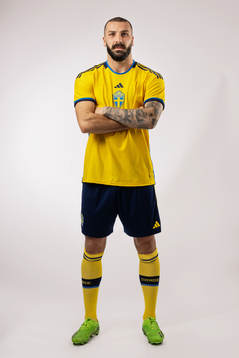 Mikael Ishak of the Swedish national football team poses